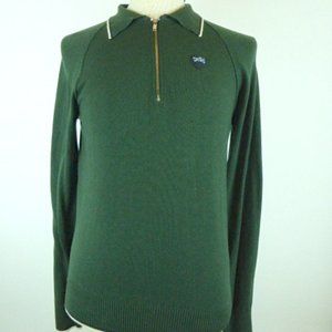 NWT DIESEL HALF ZIP forest green cotton polo SWEATER top long sleeve L